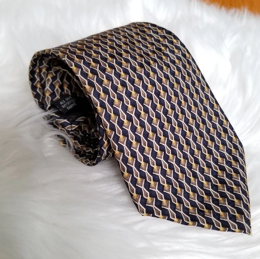 Kenneth Cole All Silk Navy w. Gold Brown Tan Tie